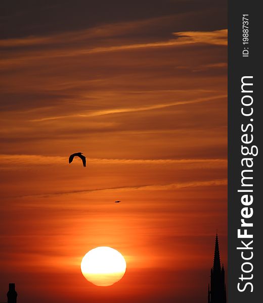 Beautiful  sunset in Poland Euro 2012 red sky  clouds are red. Beautiful  sunset in Poland Euro 2012 red sky  clouds are red