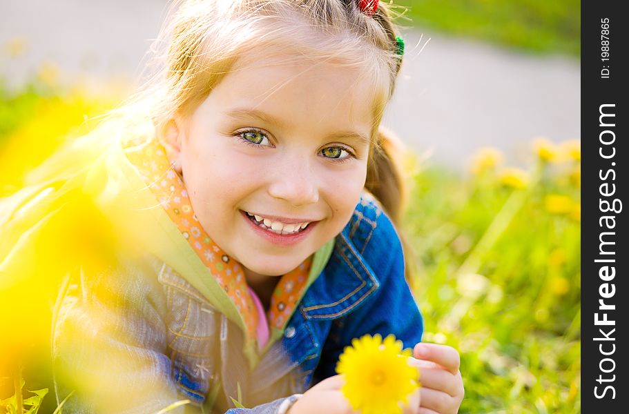 Cute little girl on the meadow in summer day. Cute little girl on the meadow in summer day