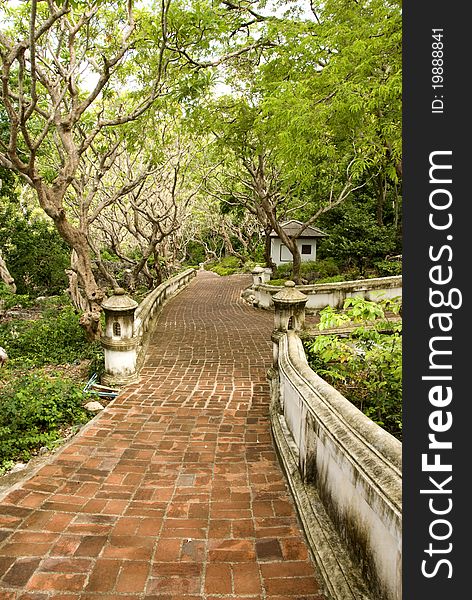 Winding Path in a Peaceful Landscape Garden. Winding Path in a Peaceful Landscape Garden