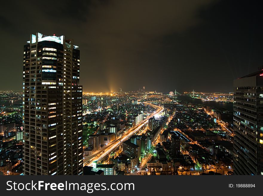 View to night osaka japan