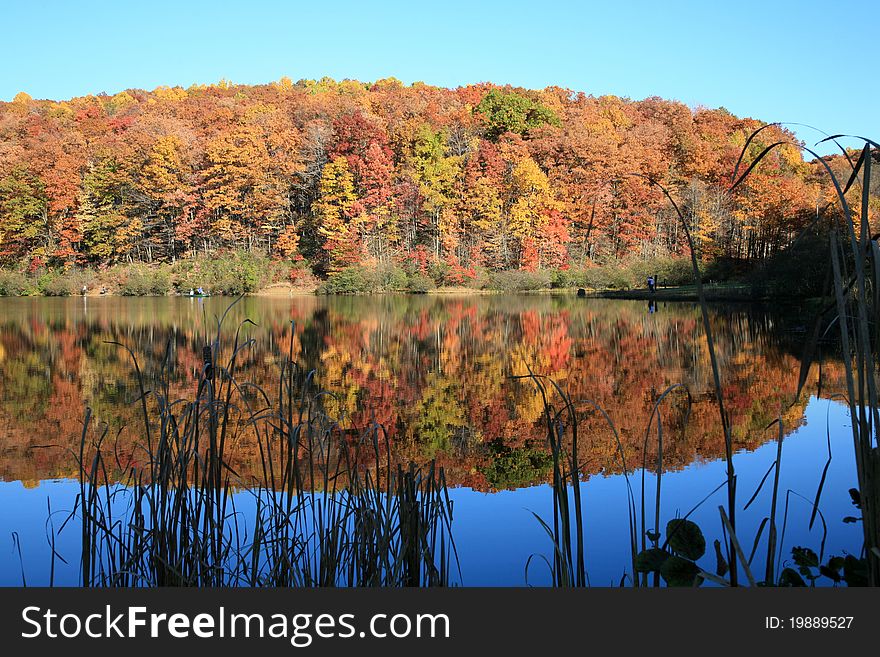 Fall colors bounce off lake. Fall colors bounce off lake