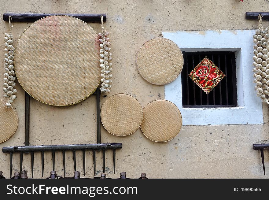 House wall and home living stuff in Chinese countryside, shown as featured local life style and appliance of Chinese style. House wall and home living stuff in Chinese countryside, shown as featured local life style and appliance of Chinese style.