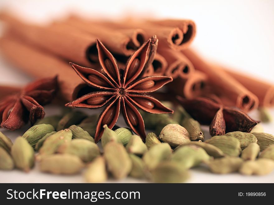 Aromatic spices isolated on a white background