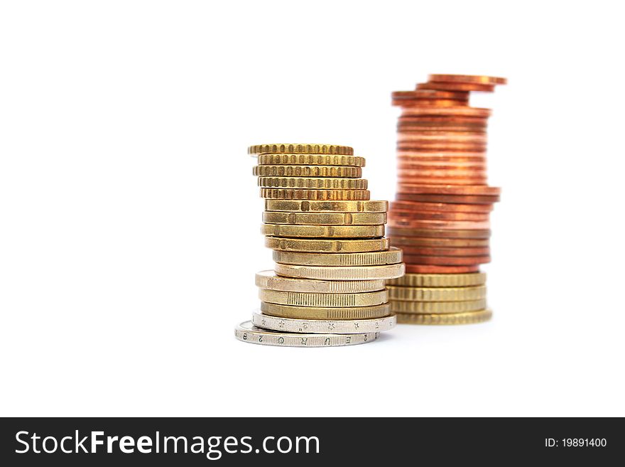 Stack of coins isolated on white background.