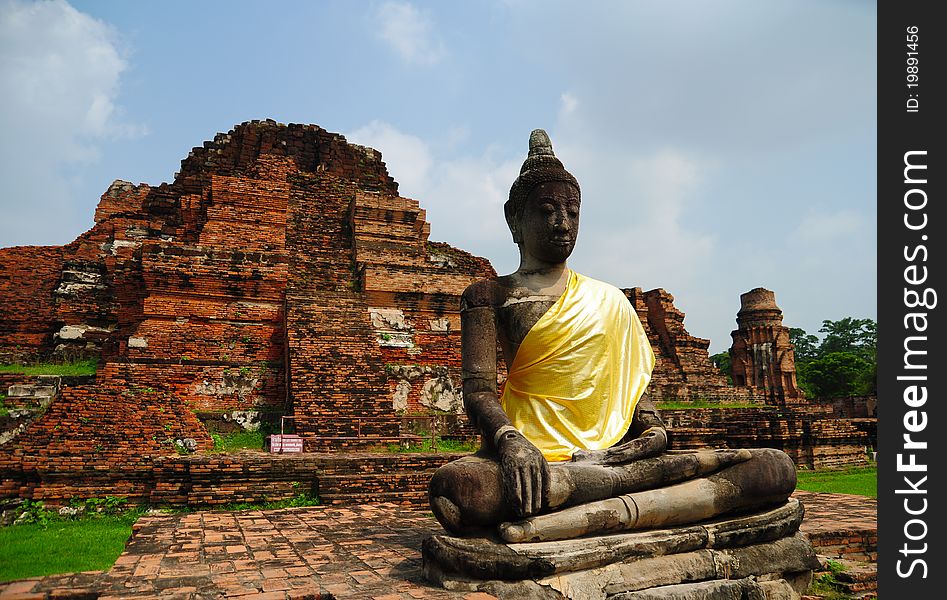 Buddha in ruin temple ,Ayutthaya Thailand