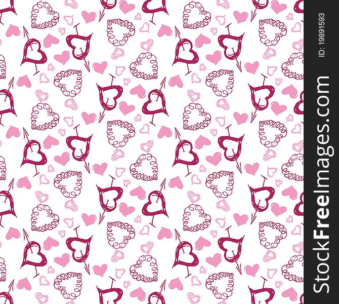 Seamless Vector Background With Hand-drawn Hearts