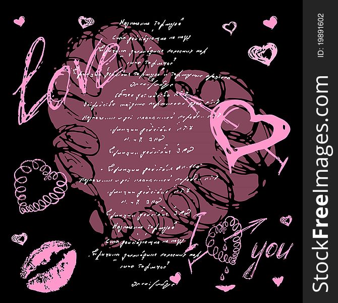 The valentine's day. Love heart. Hand-drawn vector icons. Background letter pink. The valentine's day. Love heart. Hand-drawn vector icons. Background letter pink