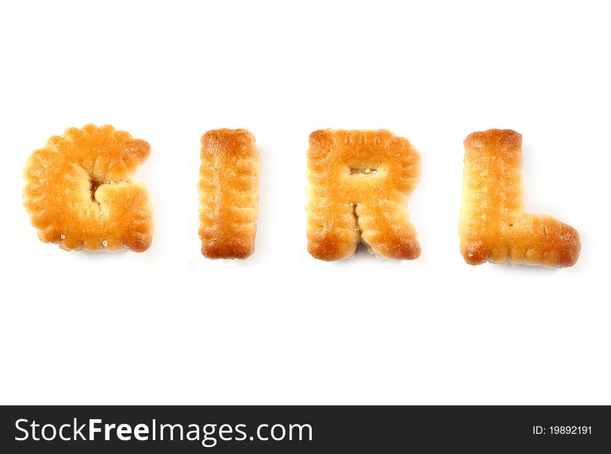 Biscuits letters. Words GIRL isolated on the white background