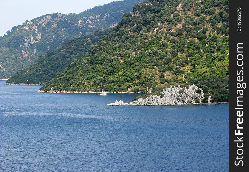 Aegean sea landscape view of water and mountains. Aegean sea landscape view of water and mountains