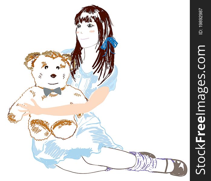 Illustration of a girl holding a teddy bear. Illustration of a girl holding a teddy bear