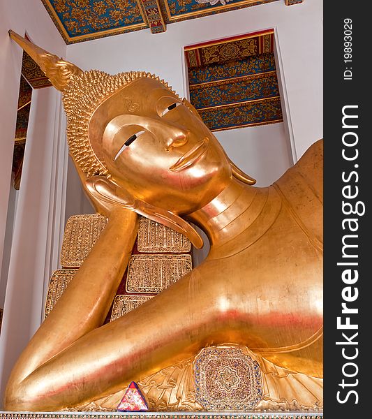 Reclining Buddha in thai temple bangko
