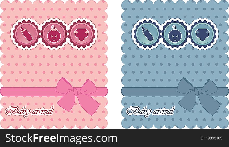 Baby arrival cards. Boy and girl