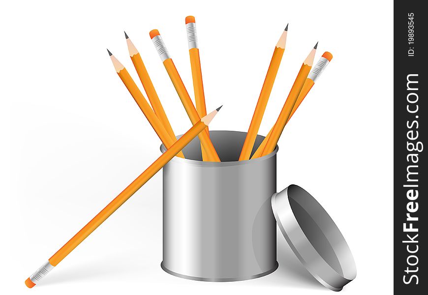 Silver metal can with pencils - background