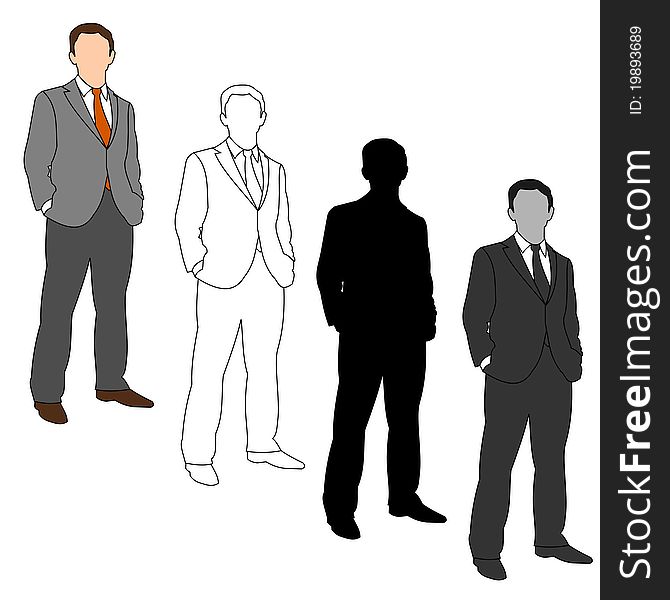 Set of business man illustrations in four different styles. Set of business man illustrations in four different styles