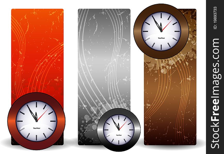 Three modern banners with clock. Three modern banners with clock