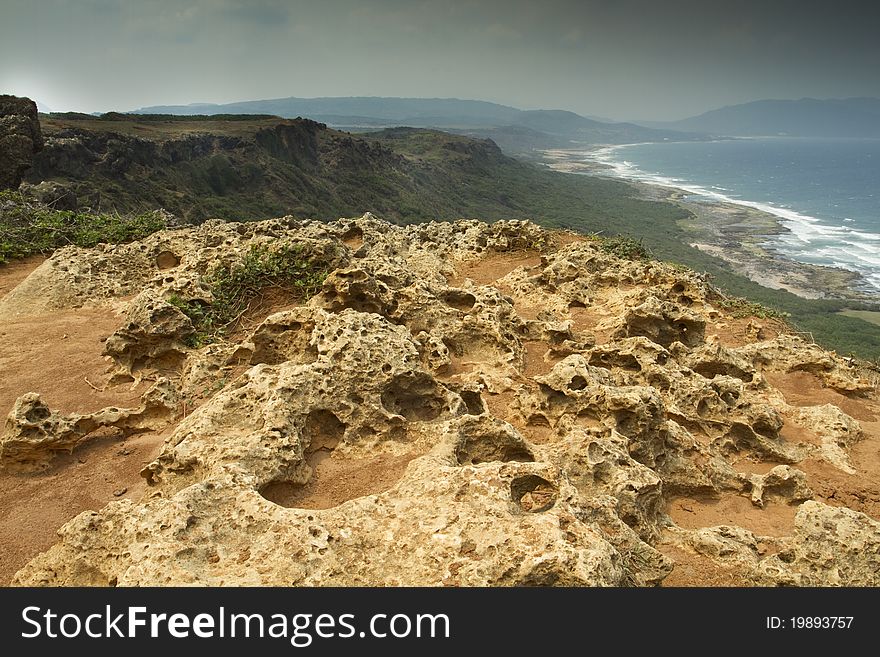 The coral reef rock coastline