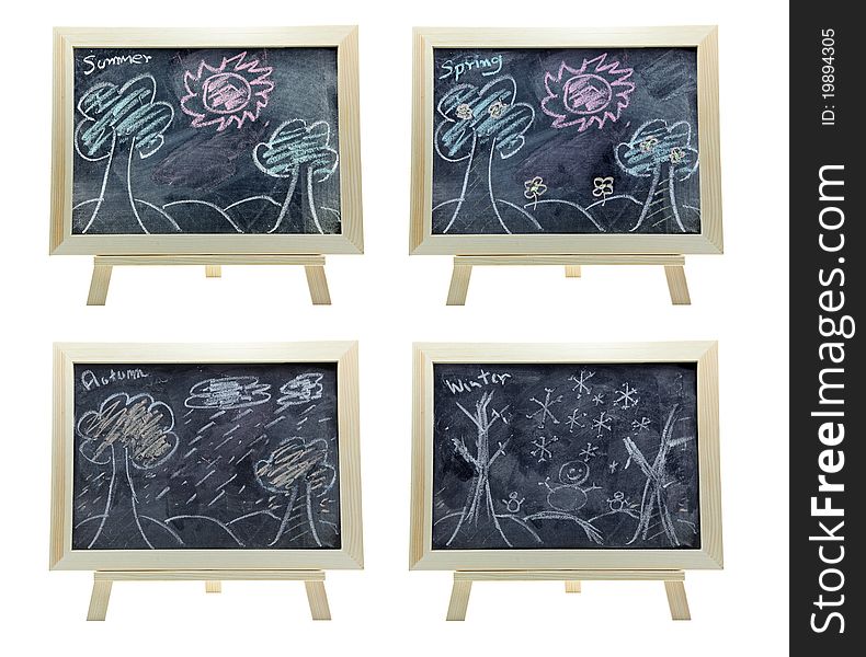 Collection of four season free drawinw on chalkboard or blackboard suitable for education and kid learning. Collection of four season free drawinw on chalkboard or blackboard suitable for education and kid learning