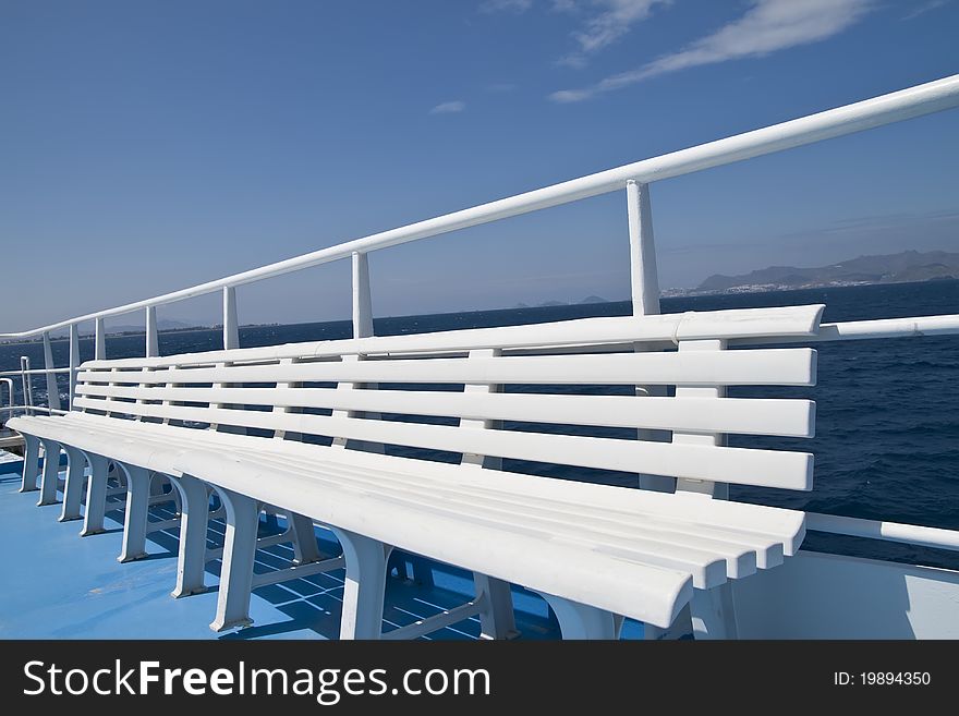 White bench in a ferry boat. White bench in a ferry boat