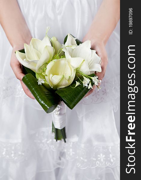Wedding bouquet of white lilies