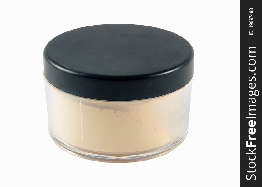 Closeup of face powder isolated on white