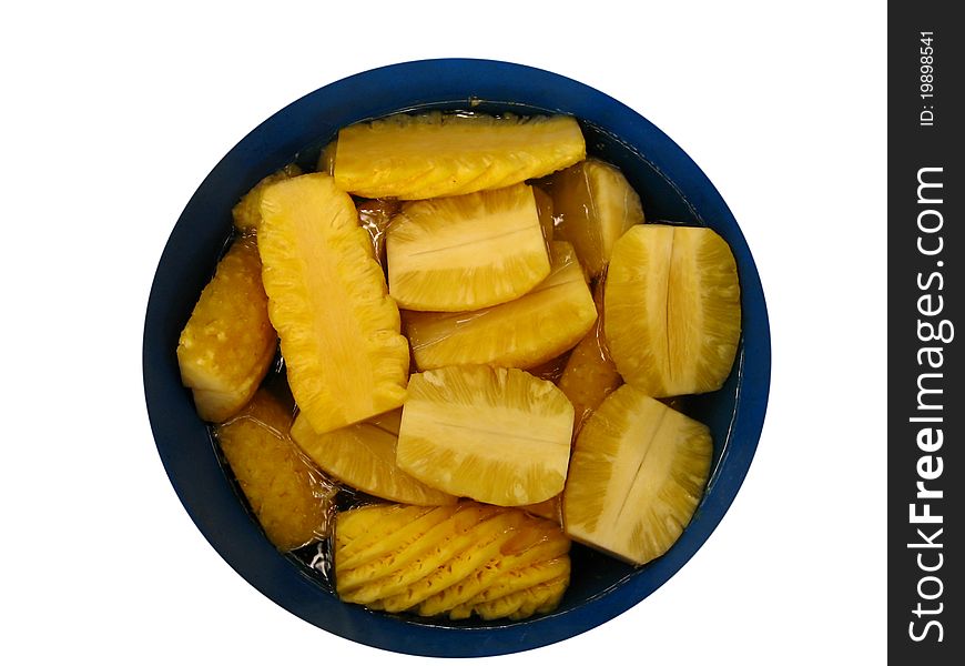 Pineapple pieces in water tank