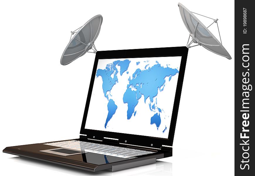 Global communication concept. Laptop and satellite.