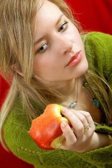 Girl With Apple Royalty Free Stock Photo Girl With Apple Royalty Free Stock Photo