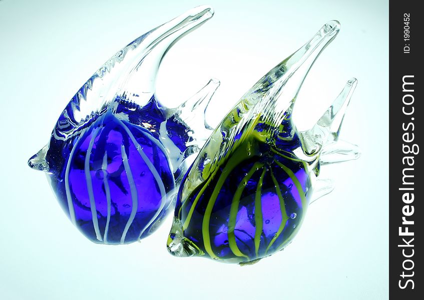 Two Glowing Colorful Blown Glass Angel Fish