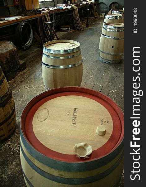 The making of wine barrels. The making of wine barrels.
