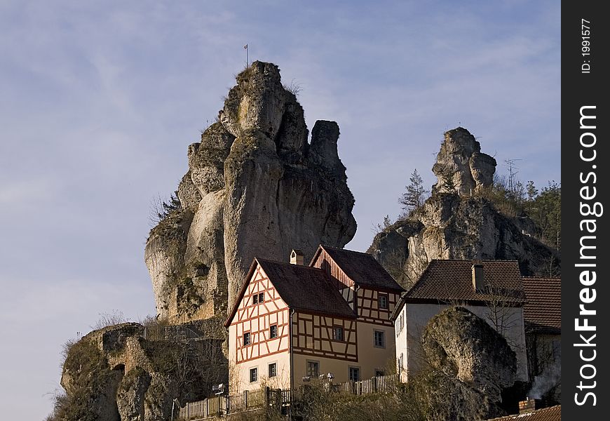 Historic farmhouses on a rock