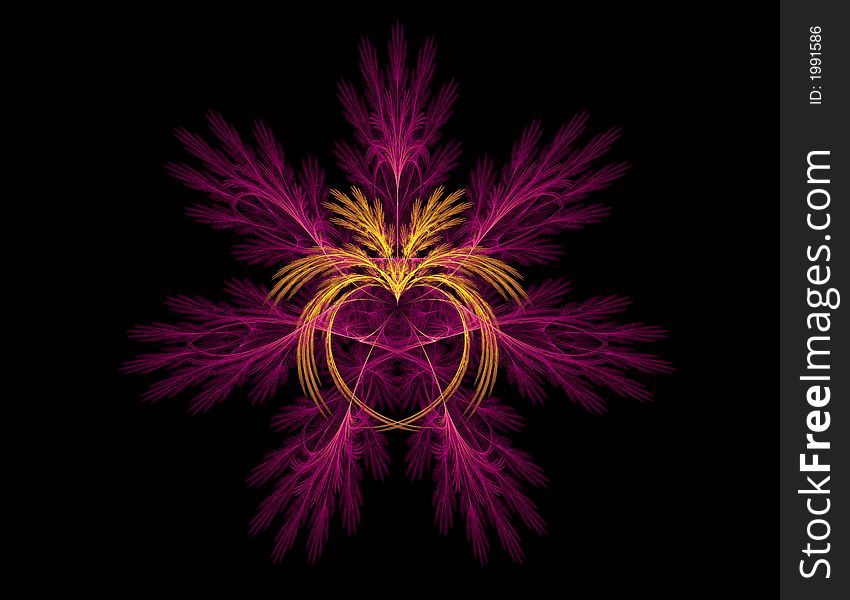 Exotic Heart abstract surrounded by attractive arrangement of feathers