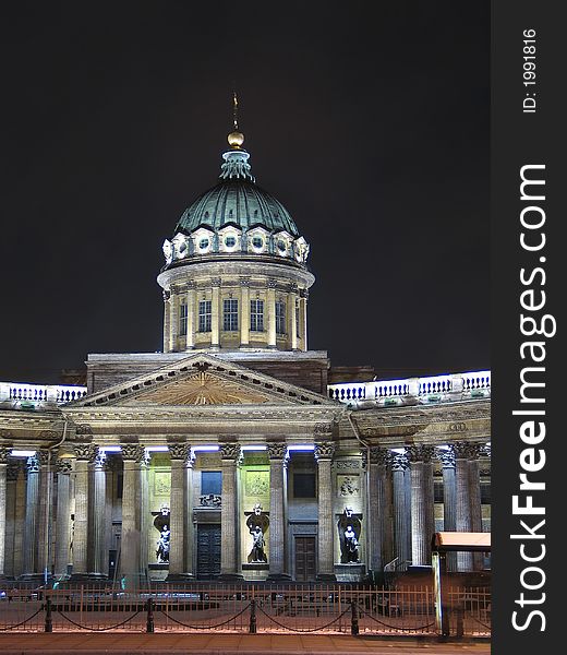 Night view of Kazan Cathedral in St.Petersburg, Russia.