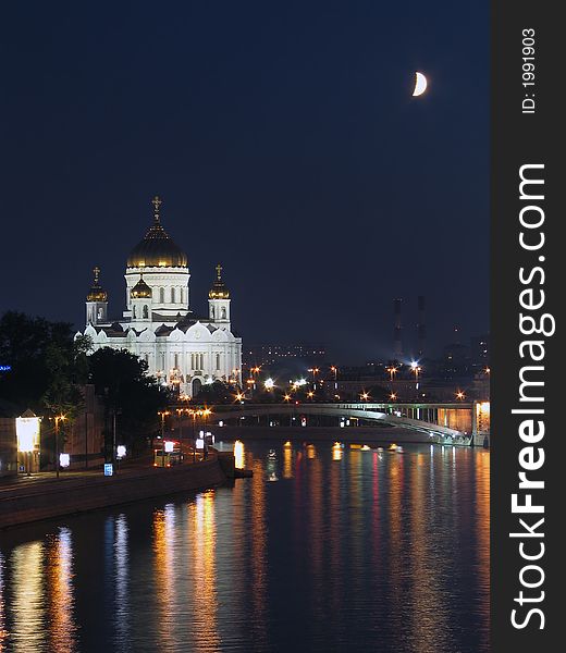 Christ the Saviour Cathedral in the moon night in Moscow, Russia. Christ the Saviour Cathedral in the moon night in Moscow, Russia.