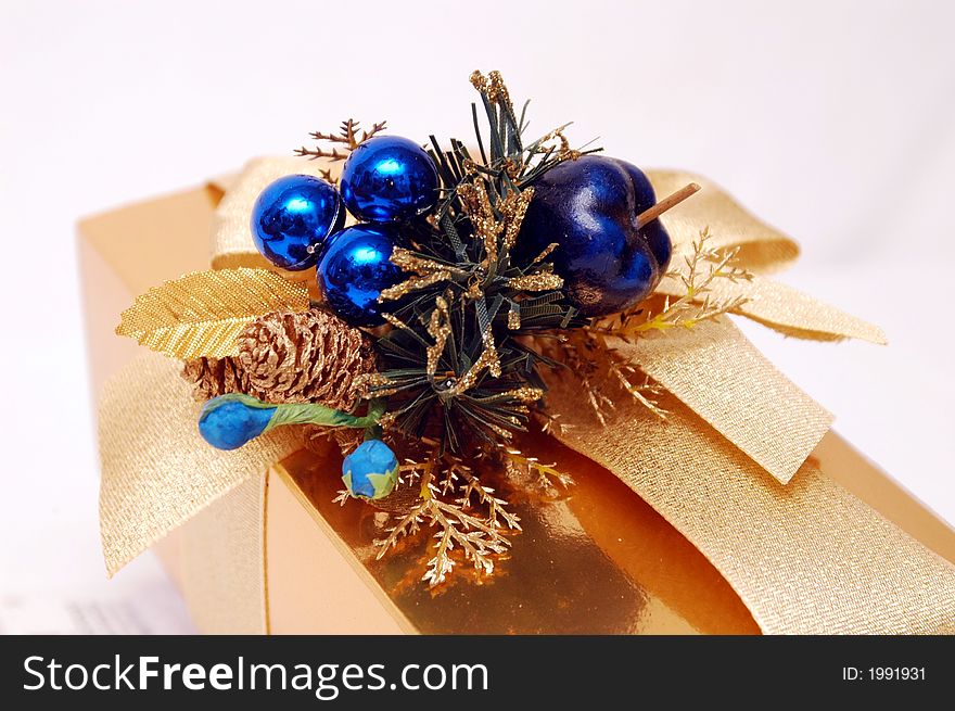 Christmas gift present with blue decoration. Christmas gift present with blue decoration