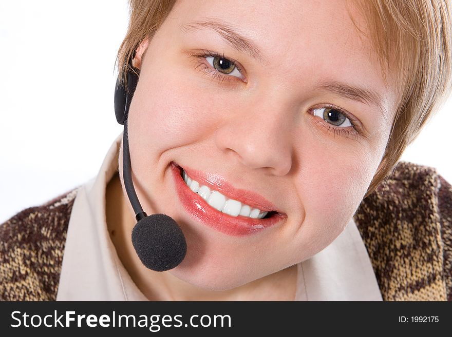 Beauty smile girl operator with headphones