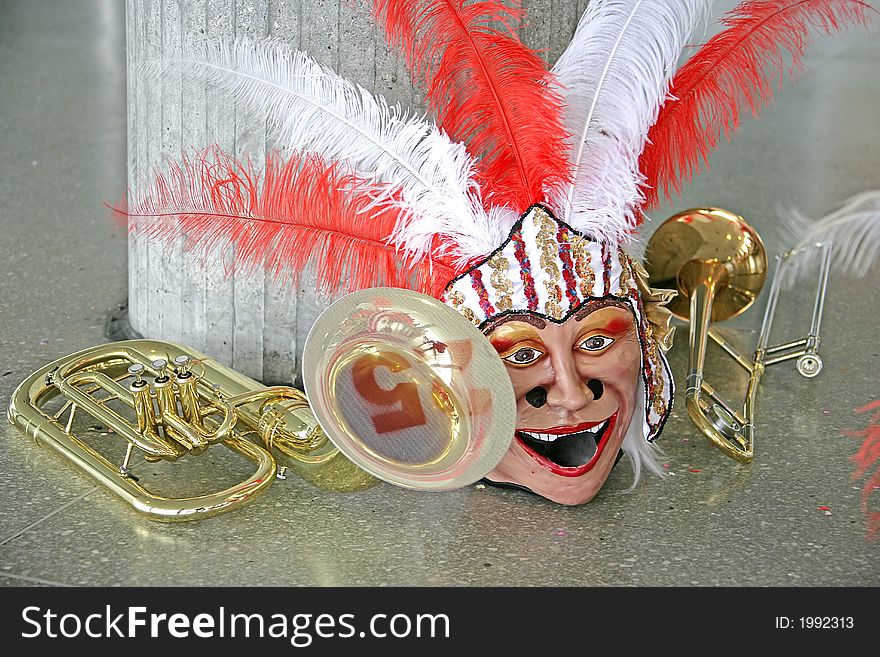 Carnival Mask and Music Instruments. Carnival Mask and Music Instruments