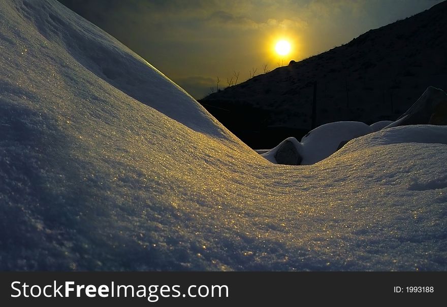 Stitched from 2 shots to show contrast between Snow and Sun. Stitched from 2 shots to show contrast between Snow and Sun