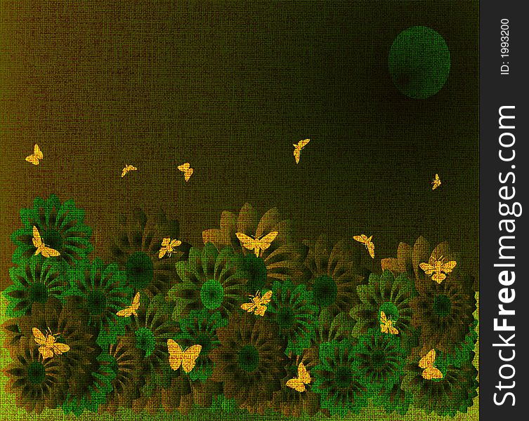 Canvas texture with flower field in the night