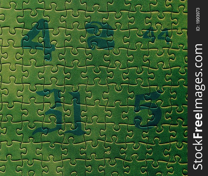 Abstract background with dark green puzzle texture and colored numbers. Abstract background with dark green puzzle texture and colored numbers