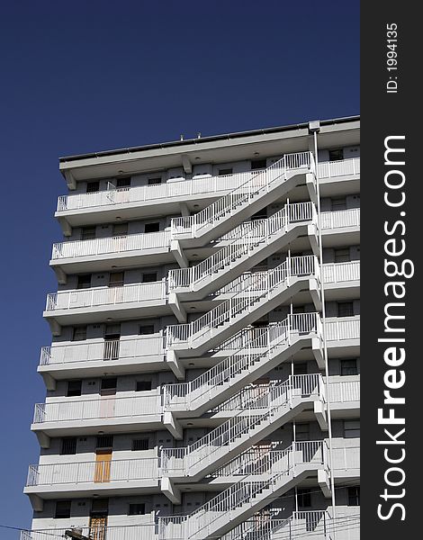 Modern Tall White Urban Residential Apartment Building In Sydney, Stairs, Staircase, Australia. Modern Tall White Urban Residential Apartment Building In Sydney, Stairs, Staircase, Australia