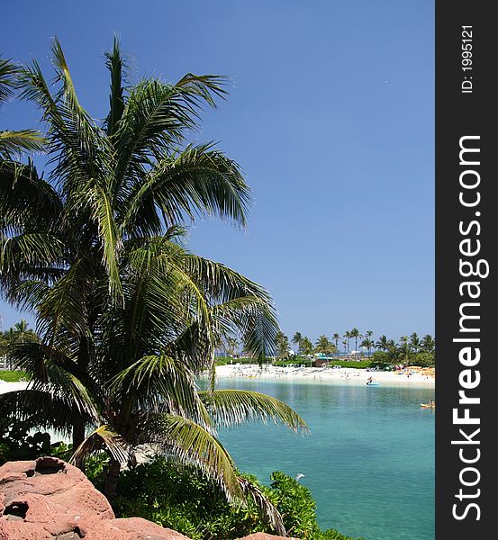 A tropical lagoon and resort