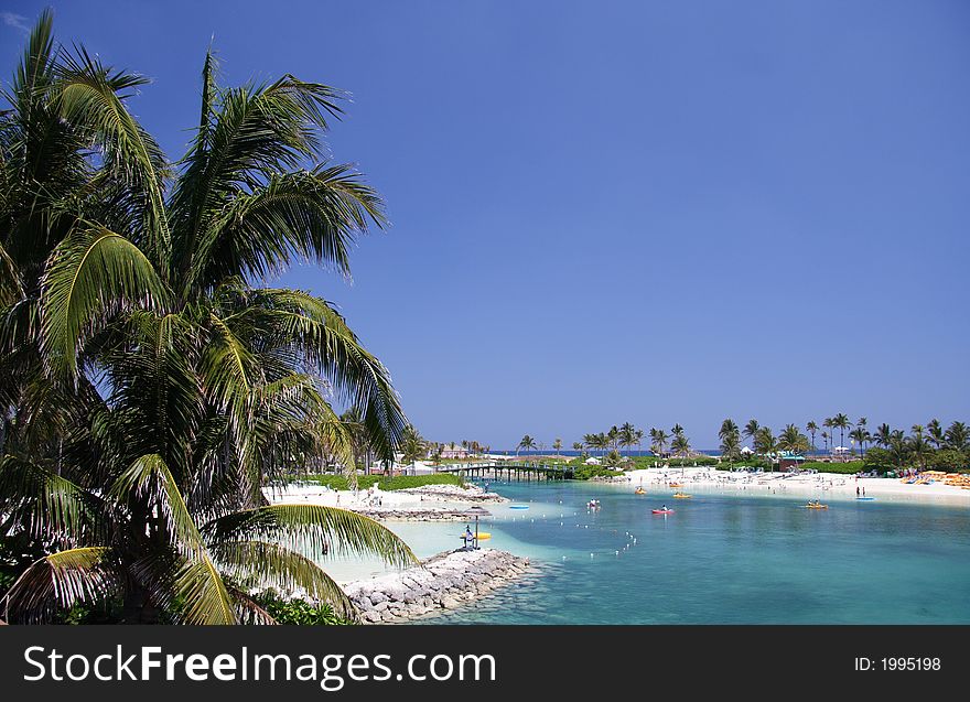 Panorama of a tropical lagoon and resort