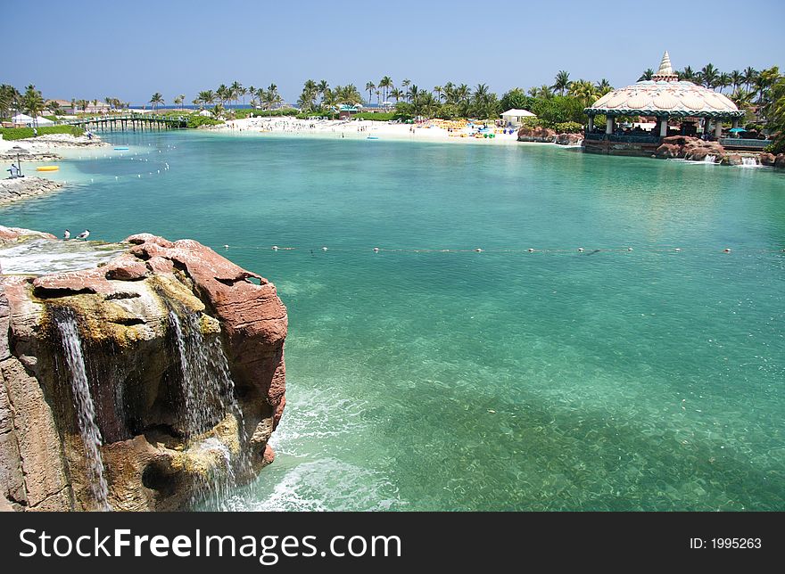 Waterfall in a tropical lagoon and resort. Waterfall in a tropical lagoon and resort