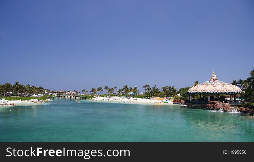 Tropical lagoon and resort with beachclub. Tropical lagoon and resort with beachclub