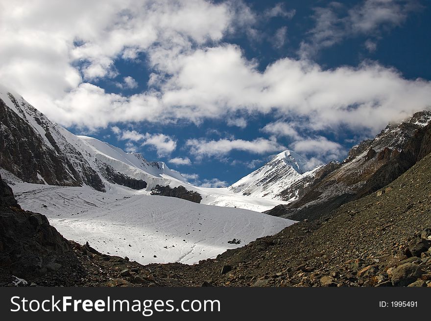 Mountains and glacier.