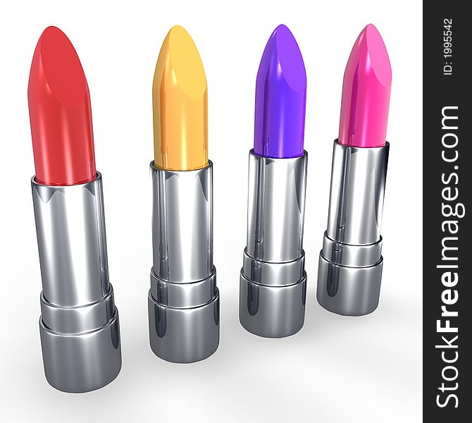 Four colorful lipsticks isolated on white background