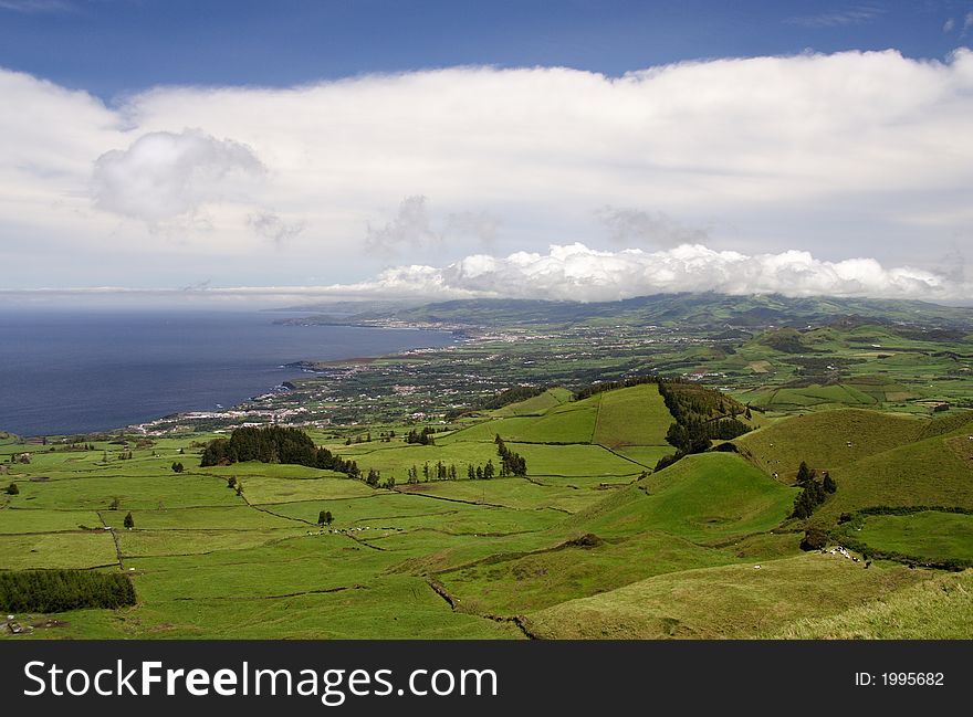 Panorama view from the mountain top on the azores islands. Panorama view from the mountain top on the azores islands