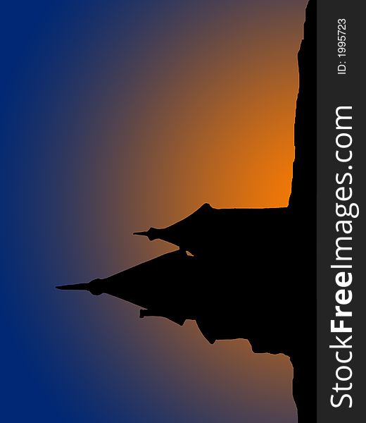 Illustration of Old Building silhouette at break of Dawn