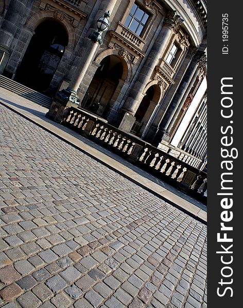 The cobblestoned bridge outside the Bode Museum on Berlin's Museum Island. The cobblestoned bridge outside the Bode Museum on Berlin's Museum Island