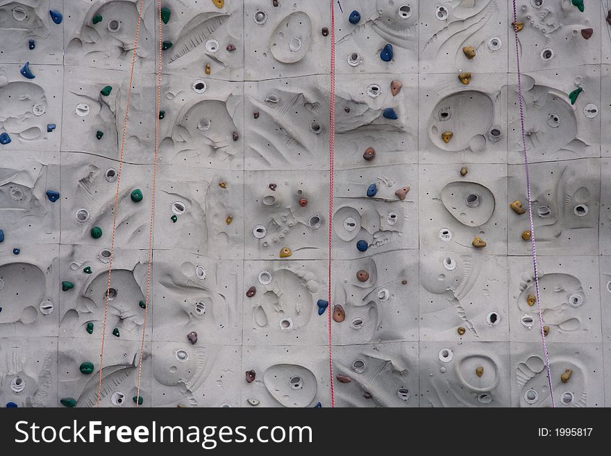 Concrete climbing wall with ropes